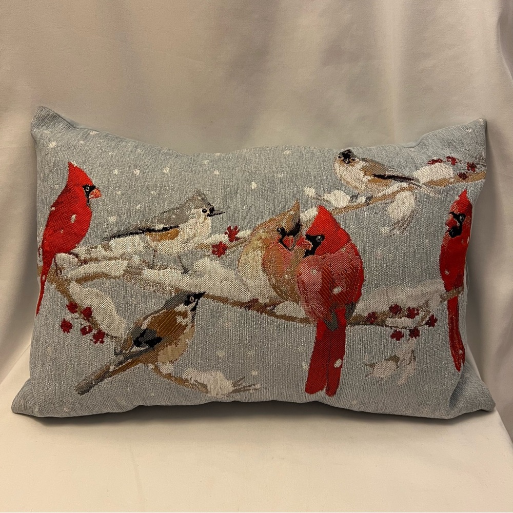 Winter Cardinal Birds Decorative Pillow 19×13x6 Accent Home Decor